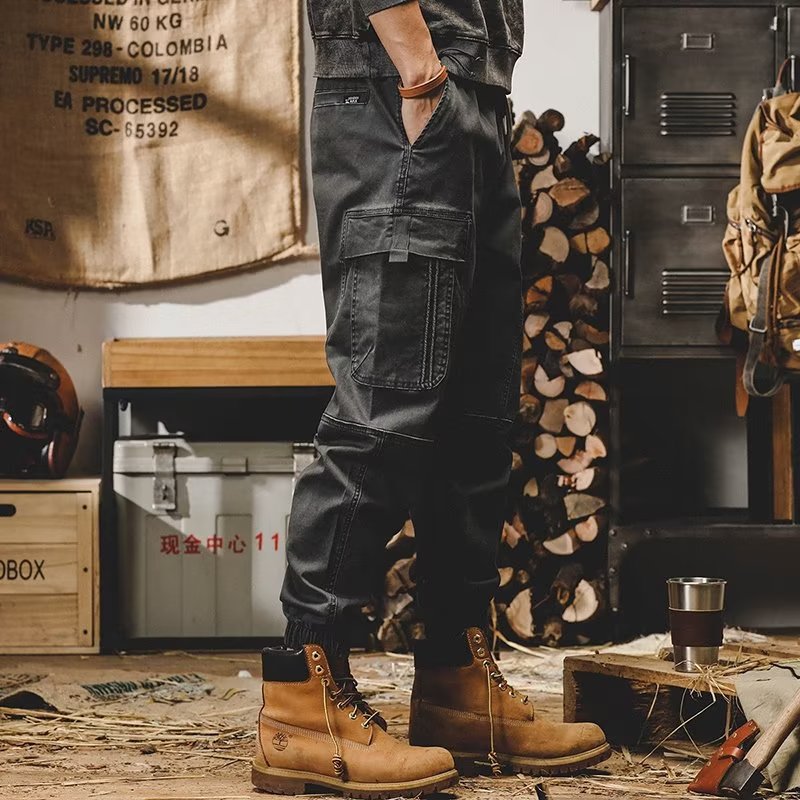 Men's workwear multi-pocket trousers, trendy loose casual functional cuffed trousers