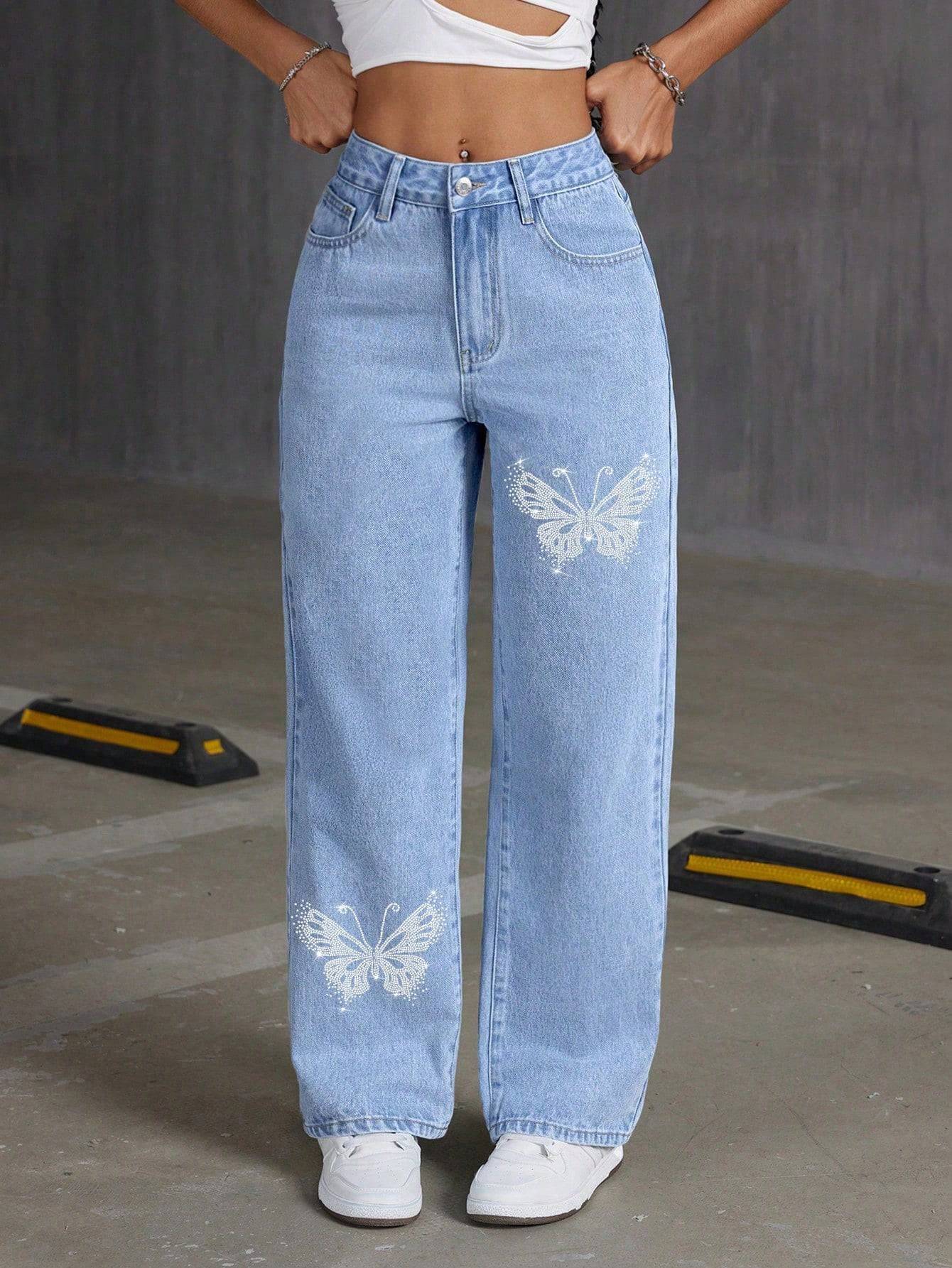 Rhinestone Butterfly Jeans - MATCHING MASTER