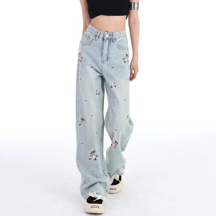 Embroidered diamond jeans