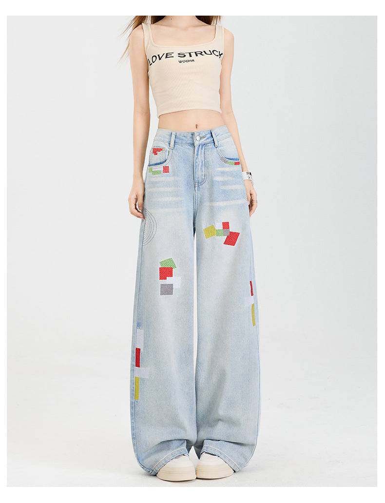 Geometric embroidered jeans - MATCHING MASTER