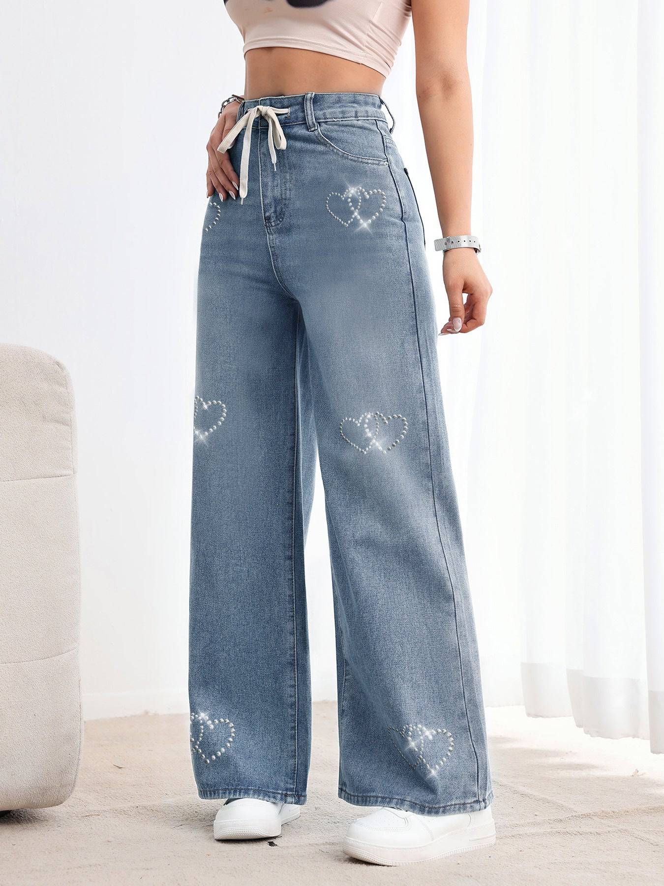 Heart Beaded Metal Jeans - MATCHING MASTER