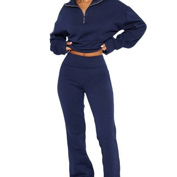 Autumn and winter new fashion suit loose waist short top, low waist mop long trousers, two -piece set - MATCHING MASTER