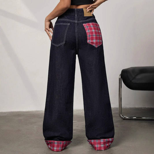 Panelled rolled-up plaid jeans - MATCHING MASTER