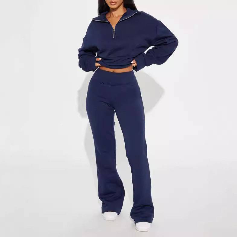 Autumn and winter new fashion suit loose waist short top, low waist mop long trousers, two -piece set - MATCHING MASTER