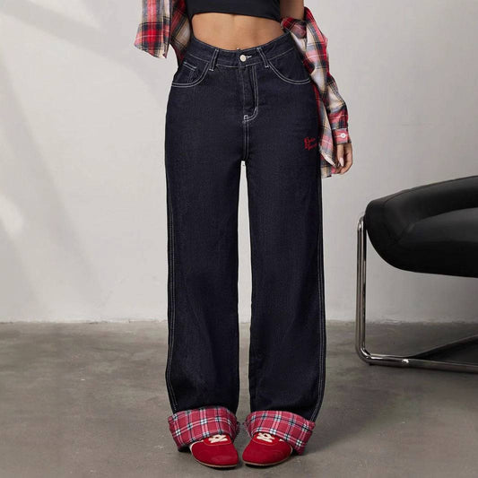 Panelled rolled-up plaid jeans - MATCHING MASTER