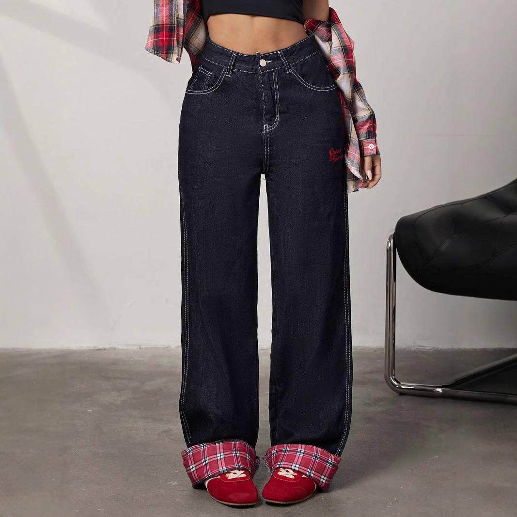 Panelled rolled-up plaid jeans - MATCHING MASTER