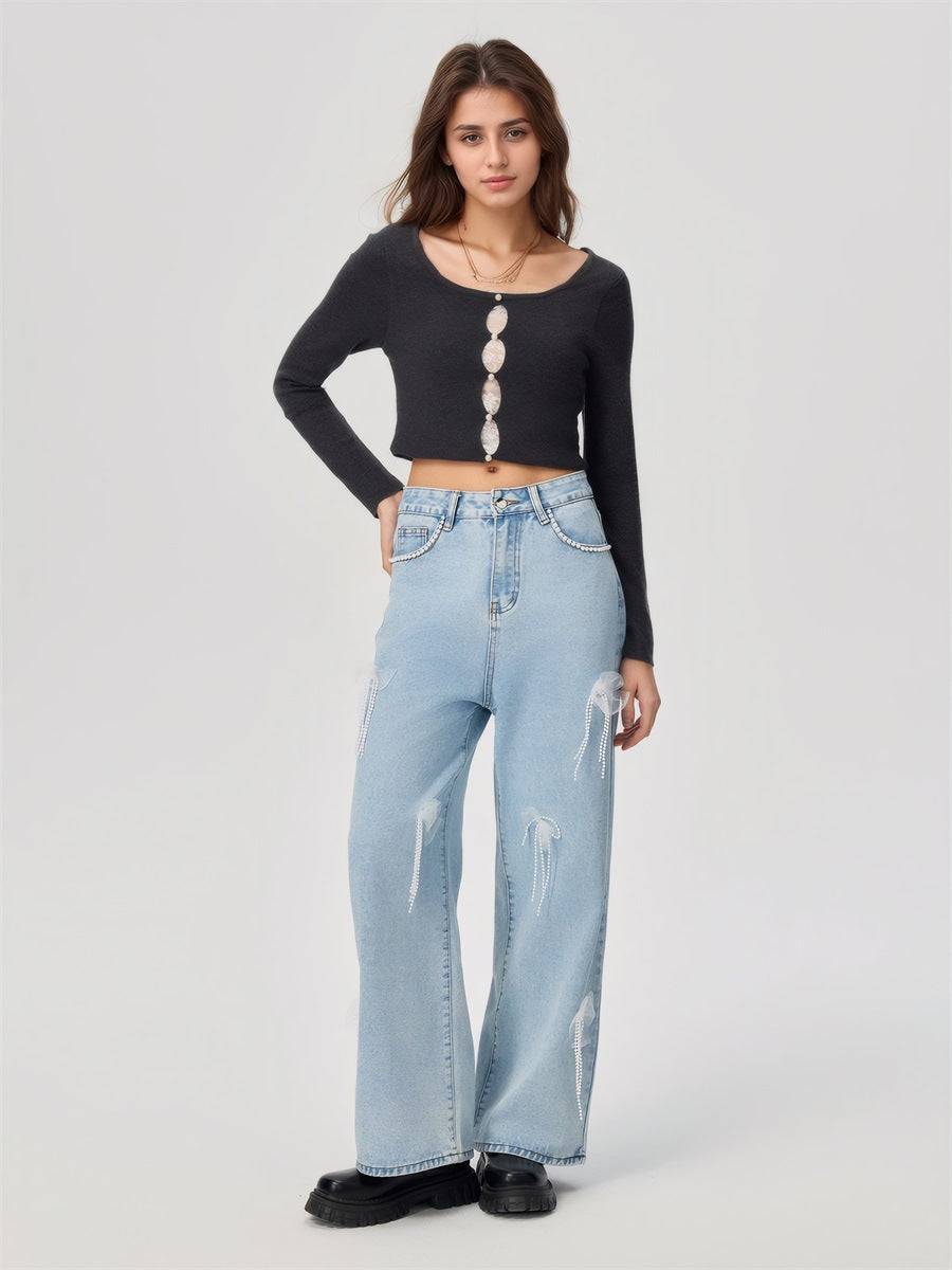 Denim trousers with 3D decoration - MATCHING MASTER