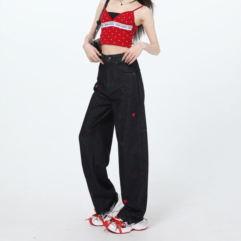 Heart embroidered jeans