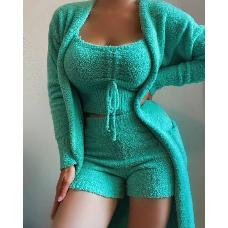 New women's plush lace -up fashion set three -piece suit - MATCHING MASTER