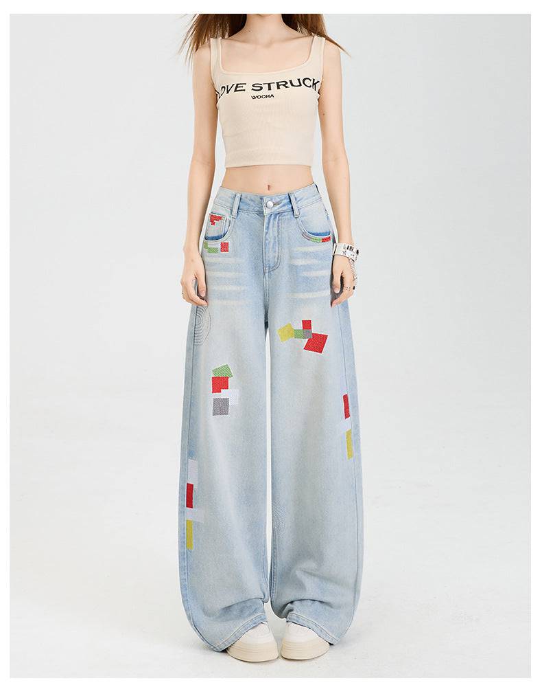 Geometric embroidered jeans - MATCHING MASTER