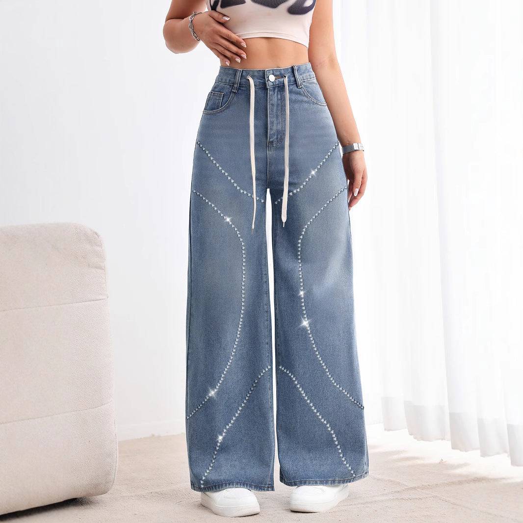 Rhinestone Beaded Denim Pants - MATCHING MASTER