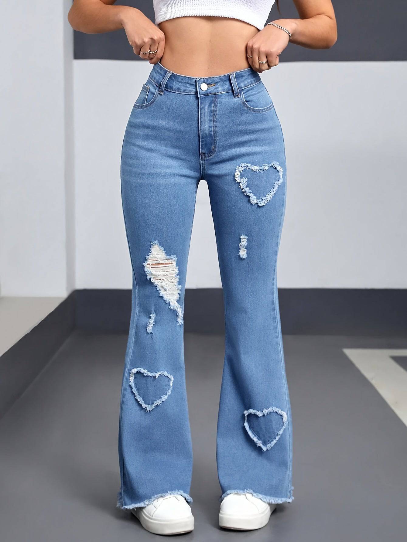 Heart pattern ripped jeans - MATCHING MASTER