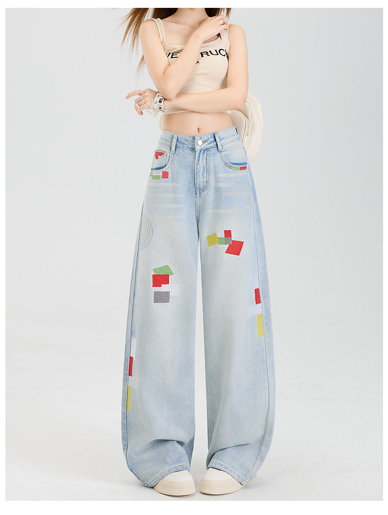 Geometric embroidered jeans