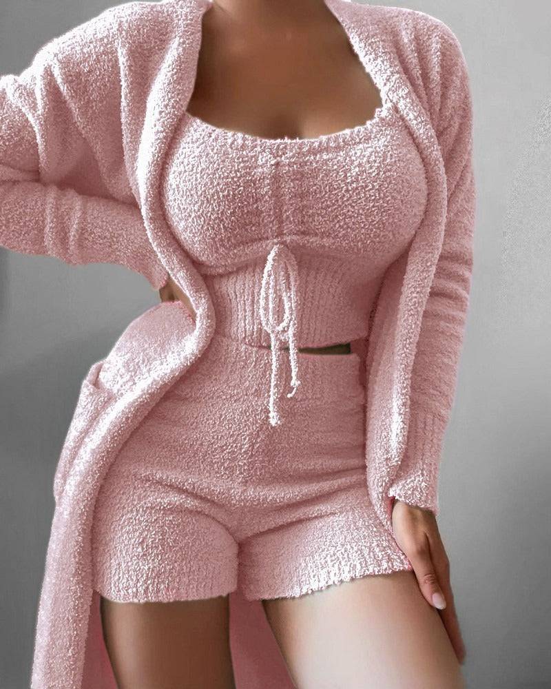 New women's plush lace -up fashion set three -piece suit - MATCHING MASTER