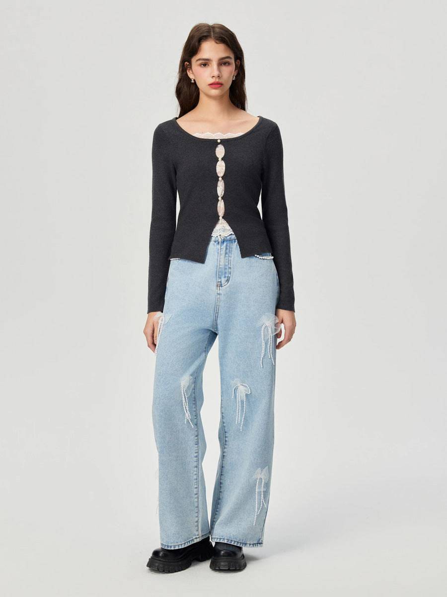 Denim trousers with 3D decoration - MATCHING MASTER