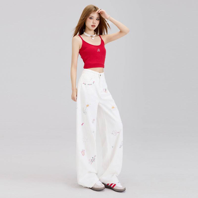 White jeans with niche embroidery - MATCHING MASTER