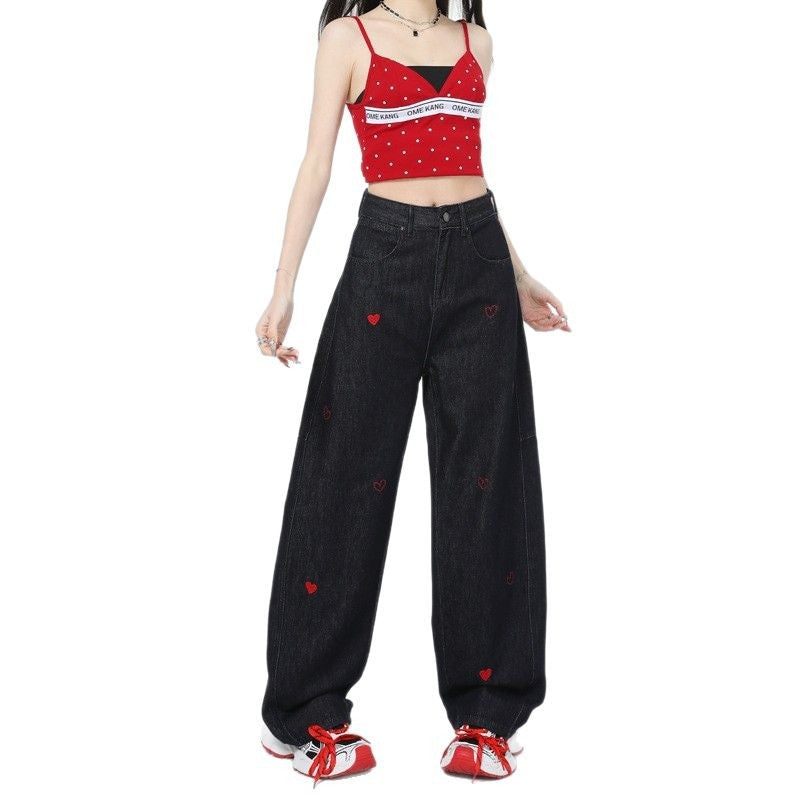 Heart embroidered jeans