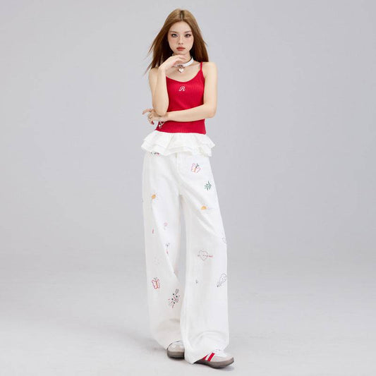 White jeans with niche embroidery - MATCHING MASTER