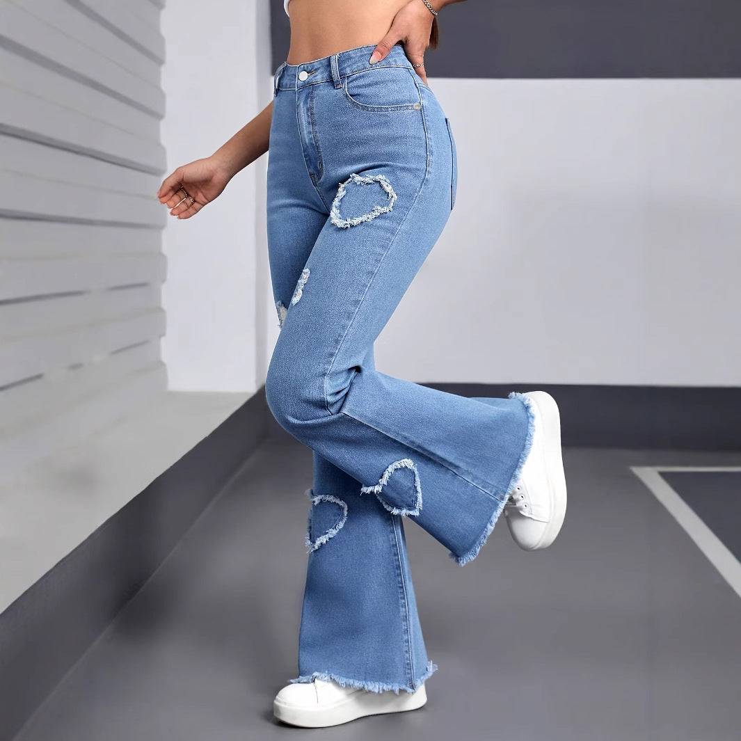 Heart pattern ripped jeans - MATCHING MASTER
