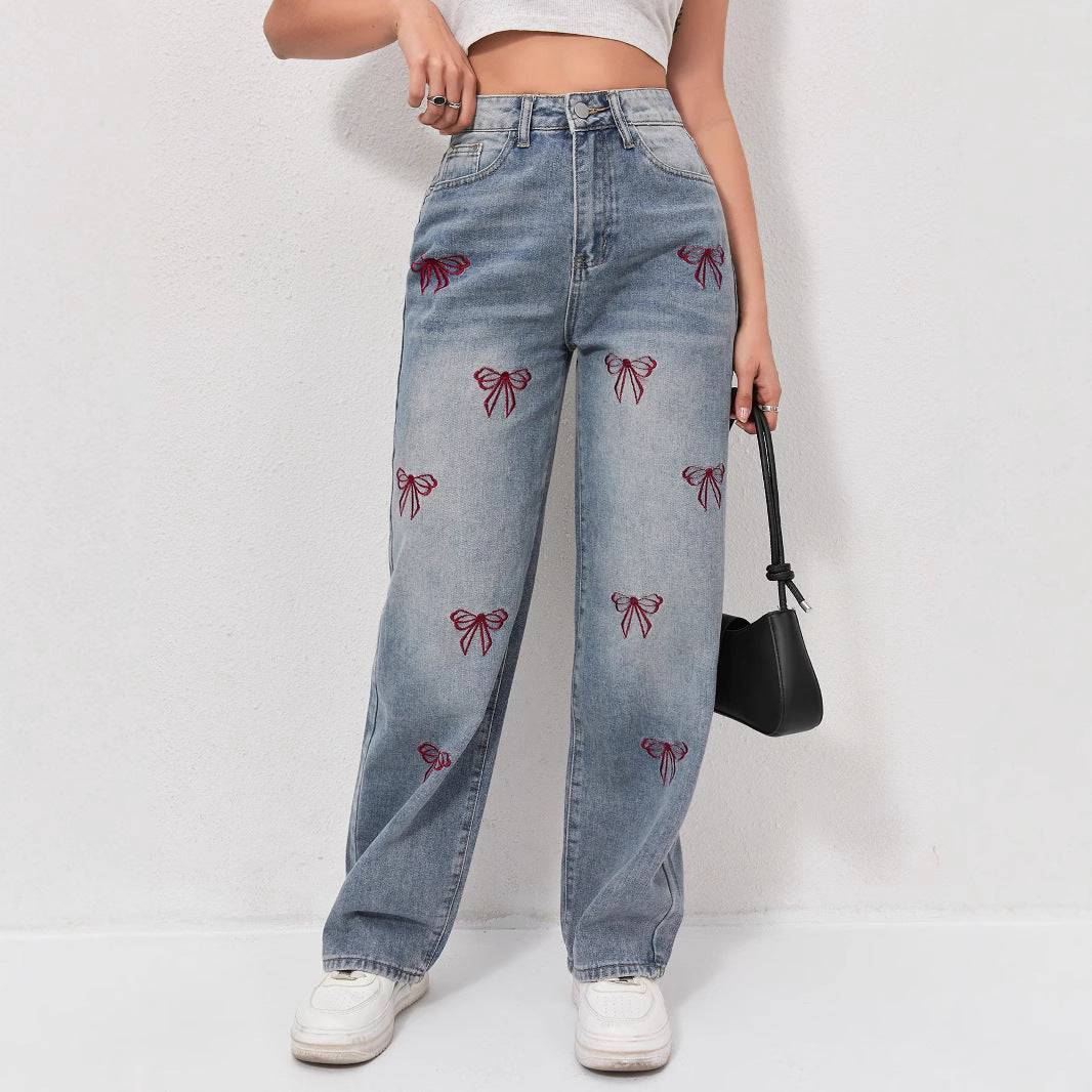Bow embroidered wide jeans - MATCHING MASTER
