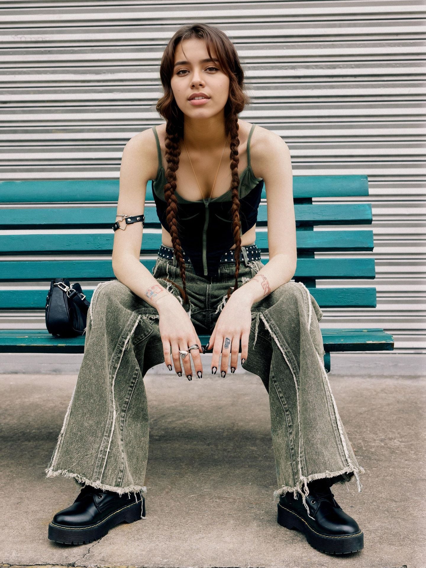 Raw edge panelled jeans
