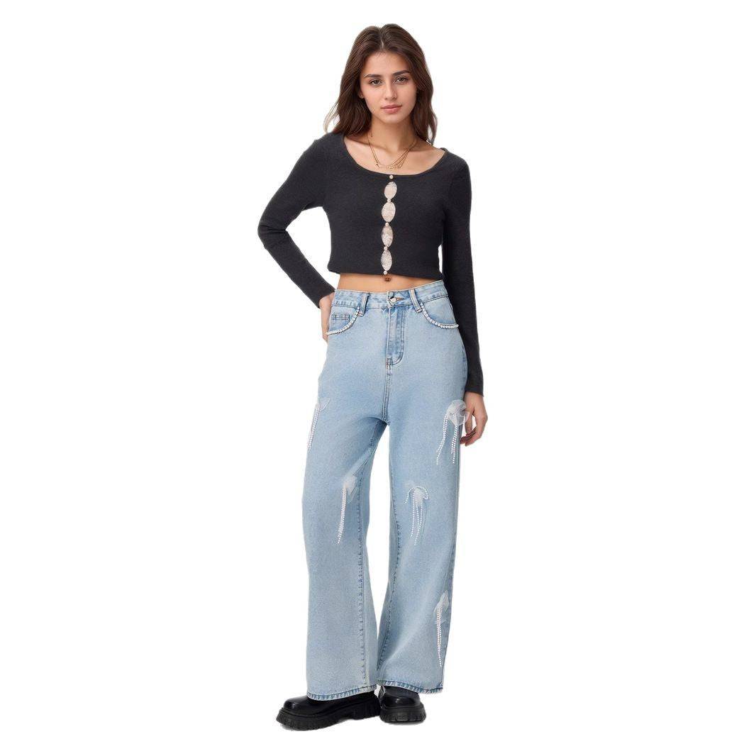 Denim trousers with 3D decoration - MATCHING MASTER