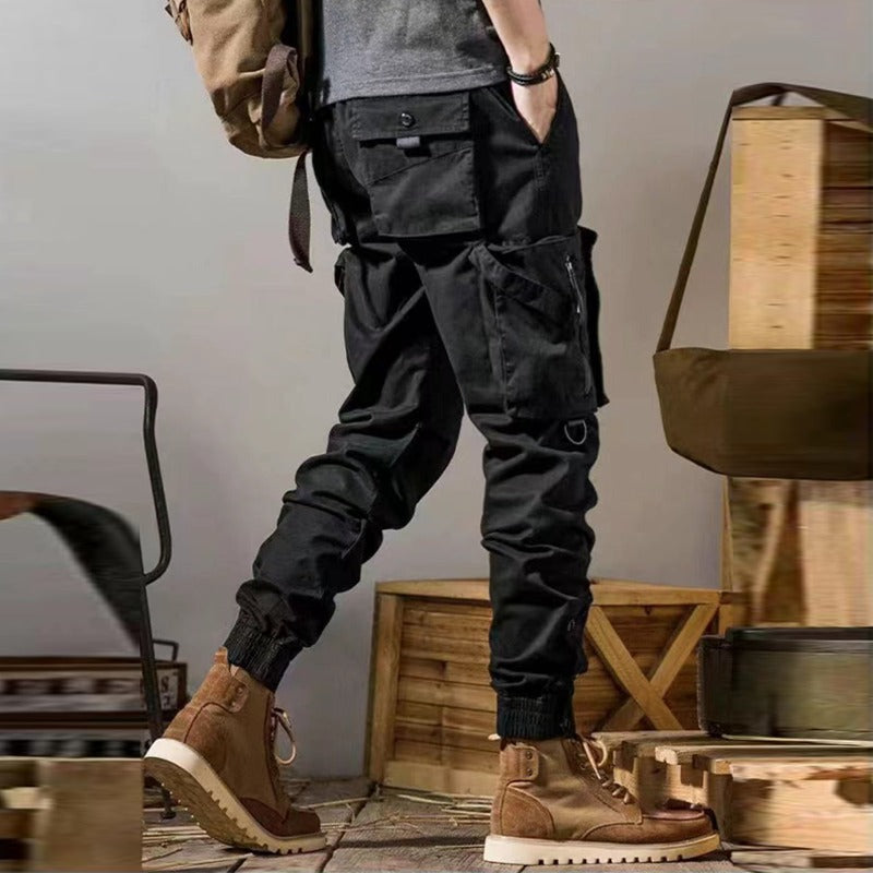 Men's workwear multi-pocket trousers, trendy loose casual functional cuffed trousers