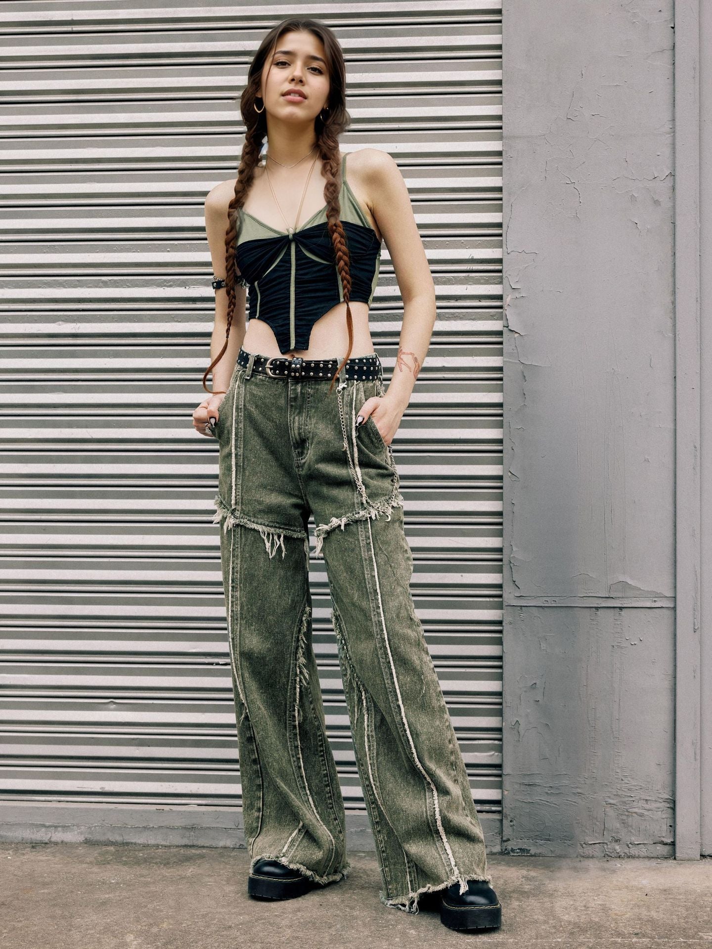 Raw edge panelled jeans