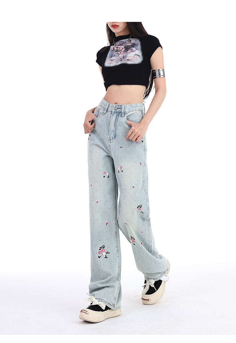 Embroidered diamond jeans