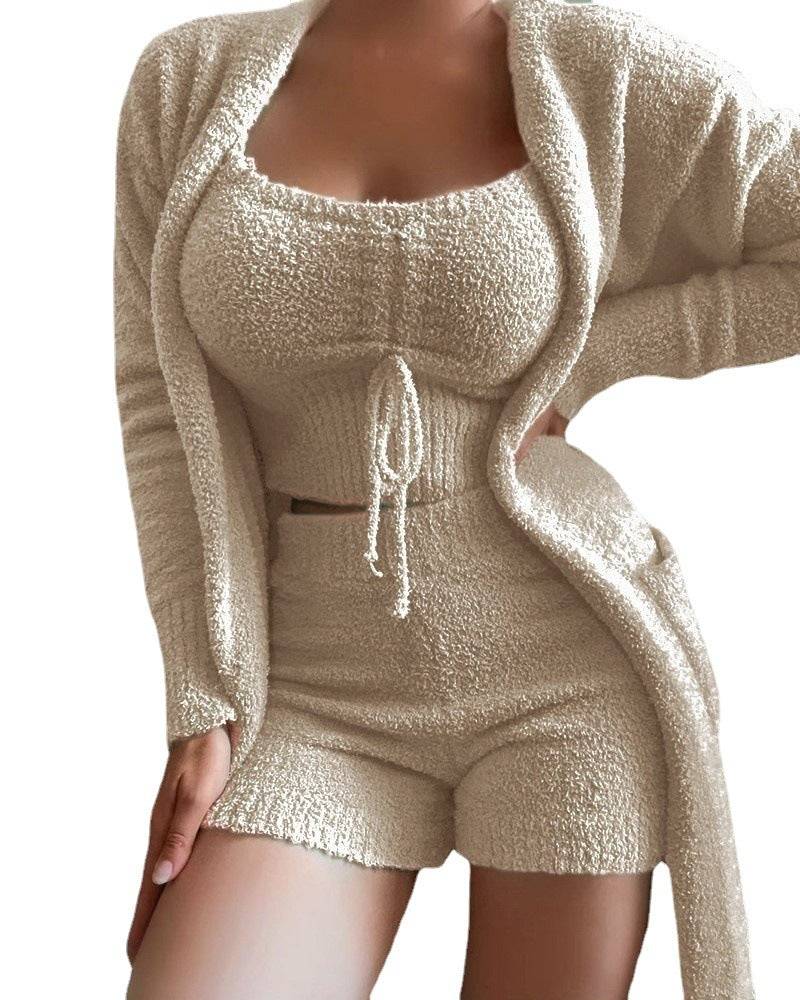 New women's plush lace -up fashion set three -piece suit - MATCHING MASTER