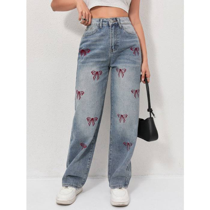 Bow embroidered wide jeans - MATCHING MASTER