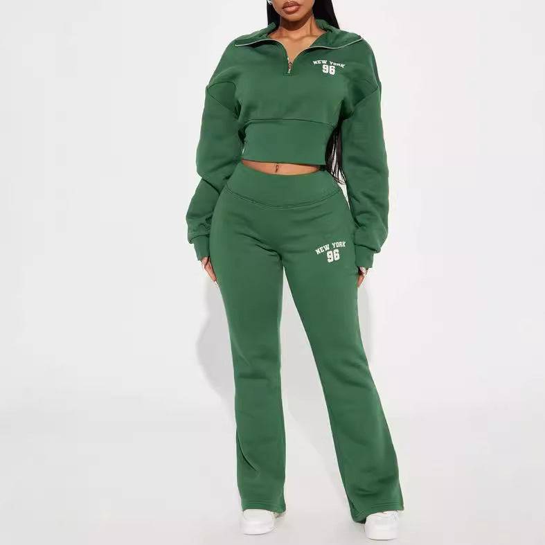 Autumn and winter new fashion suit loose waist short top, low waist mop long trousers, two -piece set - MATCHING MASTER