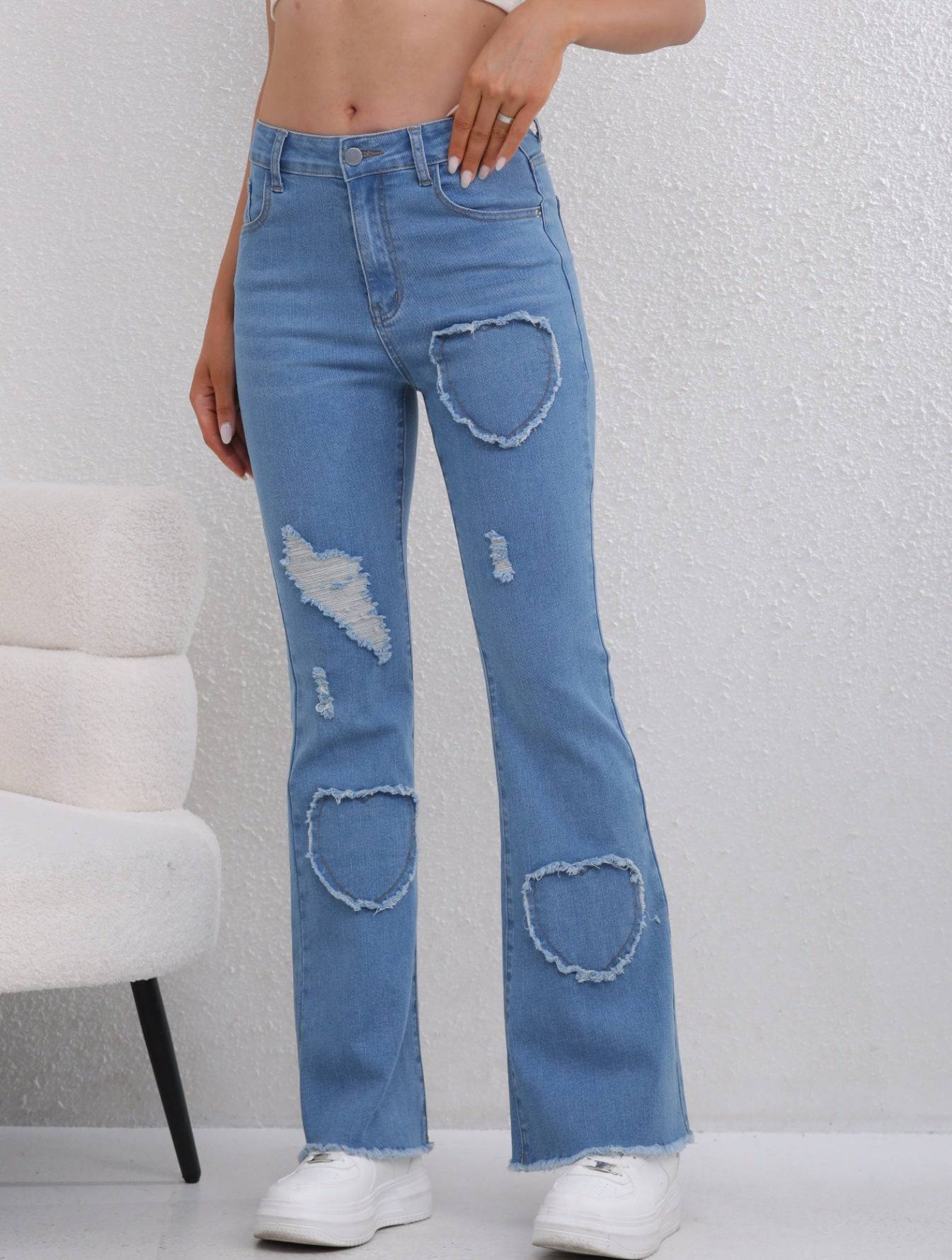 Heart pattern ripped jeans - MATCHING MASTER