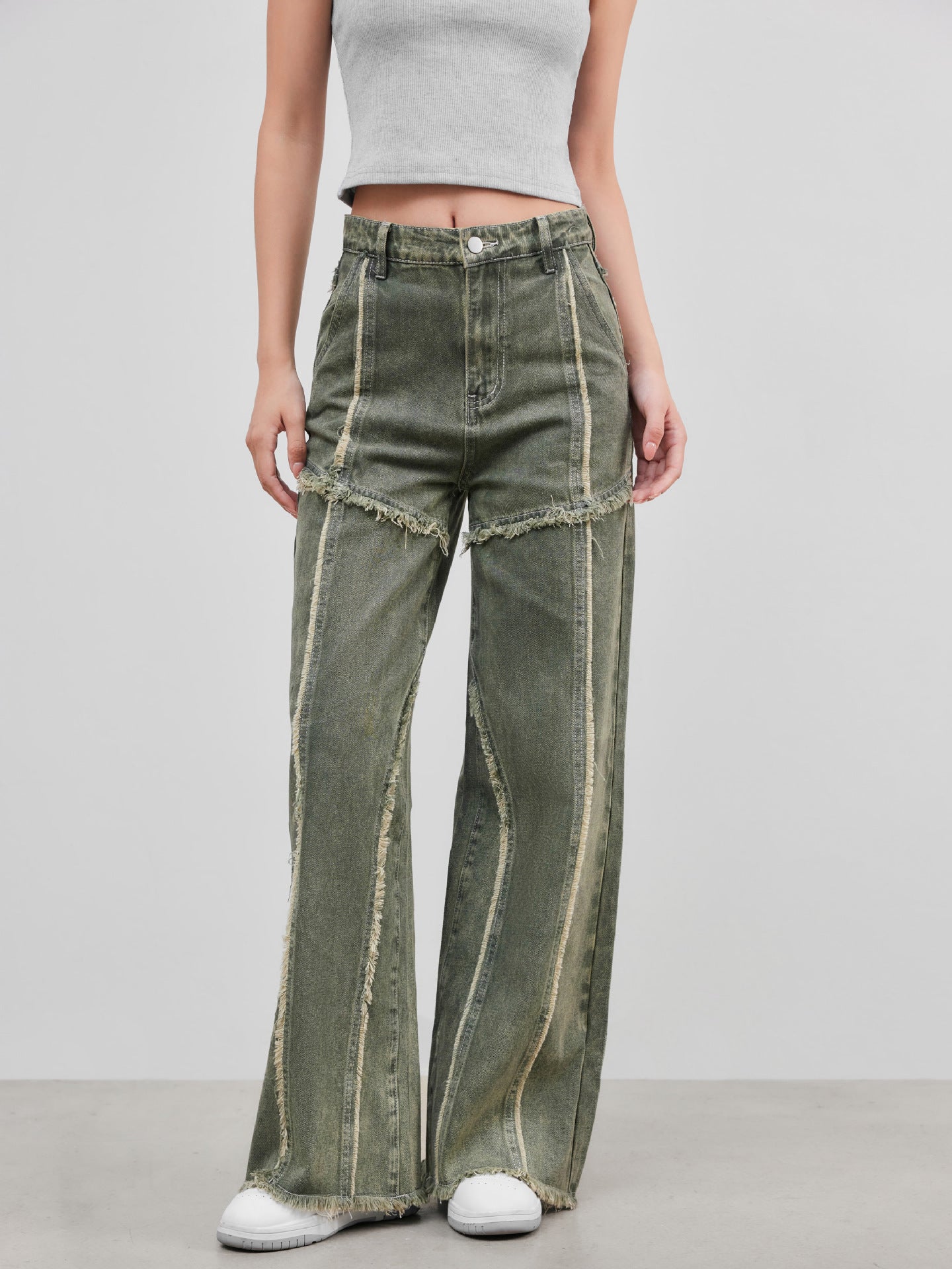 Raw edge panelled jeans