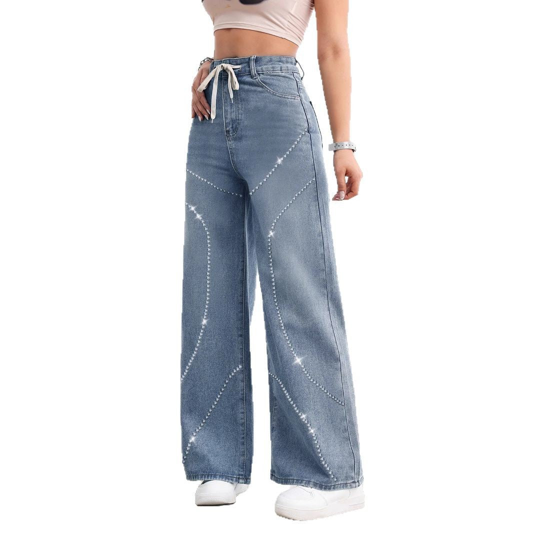 Rhinestone Beaded Denim Pants