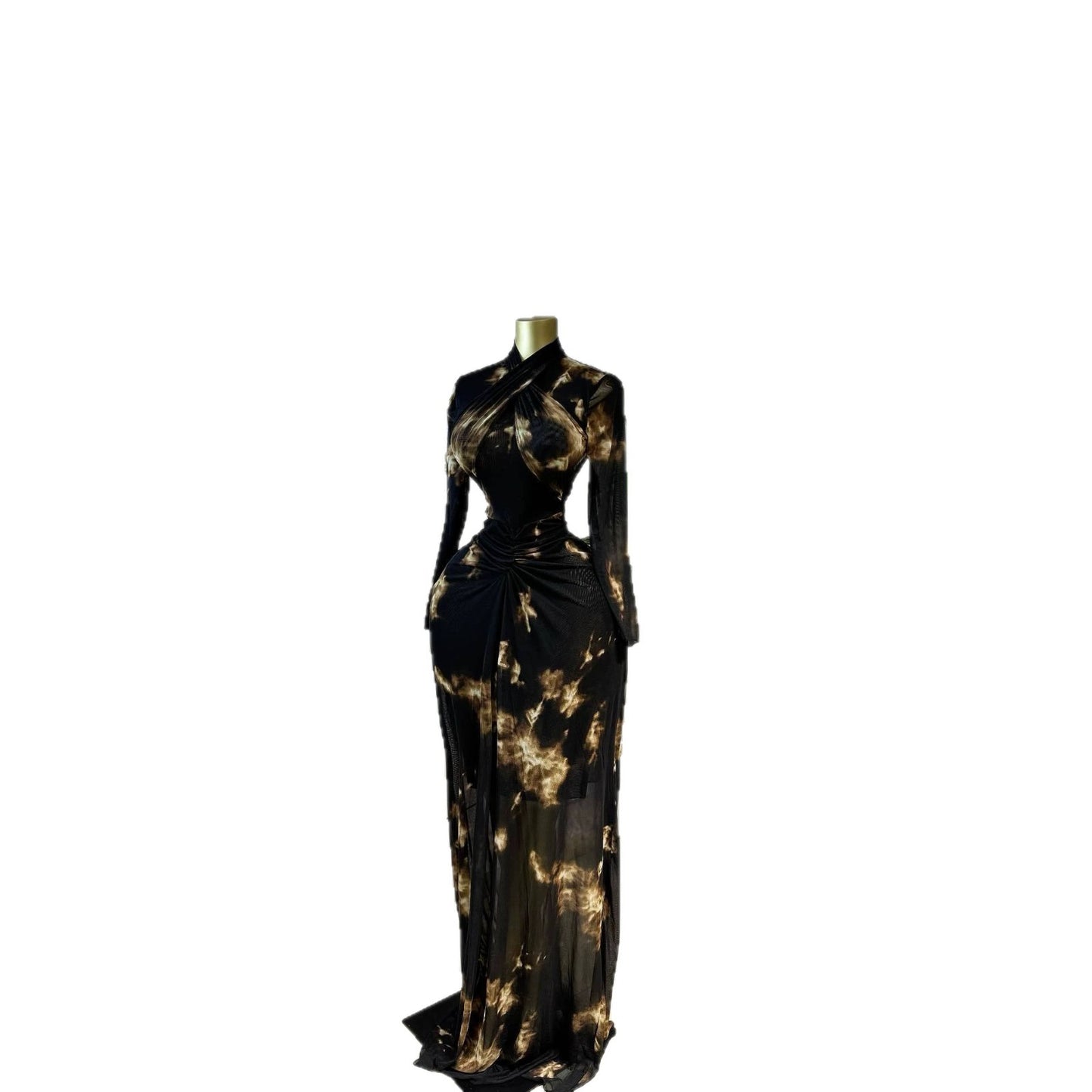 Silk Road QFX3309 2026 African New Elegant Evening Long Dress Print Long Sleeve Slimming Dress - BundleWear