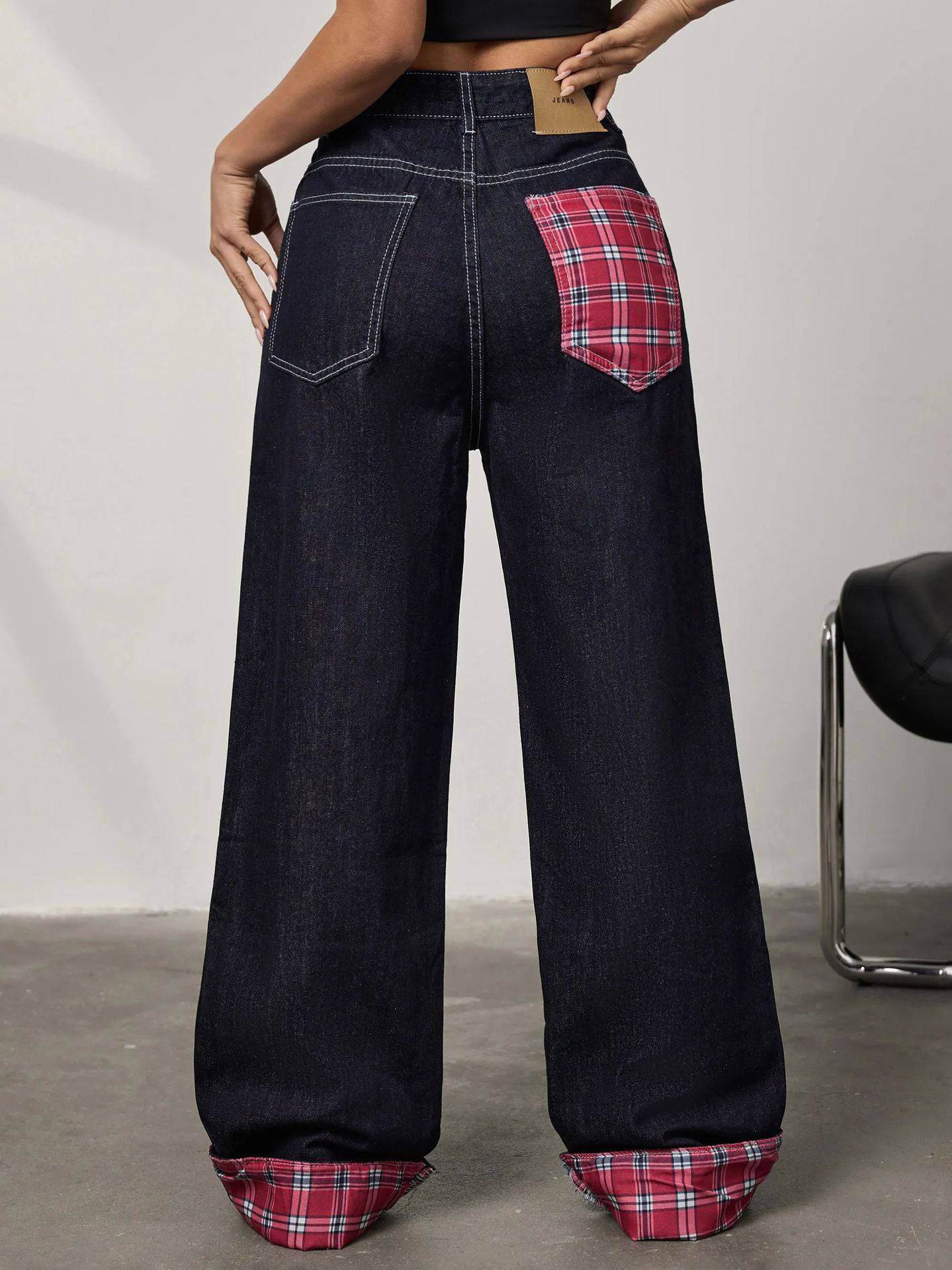 Panelled rolled-up plaid jeans - MATCHING MASTER