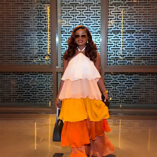 Silk Road QFX3405 2026 African New Fashion Fresh & Sweet Sleeveless Halter Dress Long Skirt - BundleWear