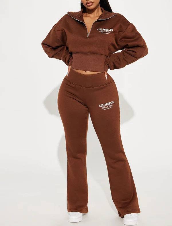 Autumn and winter new fashion suit loose waist short top, low waist mop long trousers, two -piece set - MATCHING MASTER