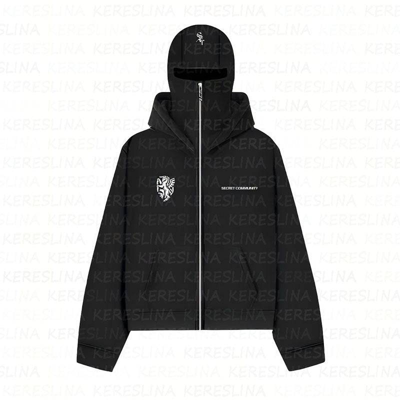 Ninja mask double hooded hooded sweatshirt with unique design - MATCHING MASTER