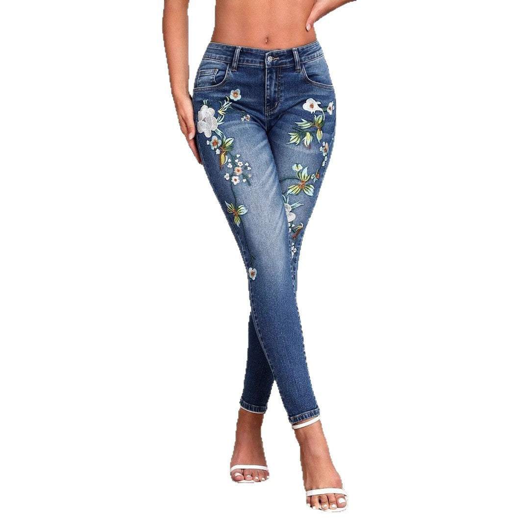 Flowerpot embroidered jeans
