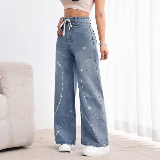 Rhinestone Beaded Denim Pants - MATCHING MASTER