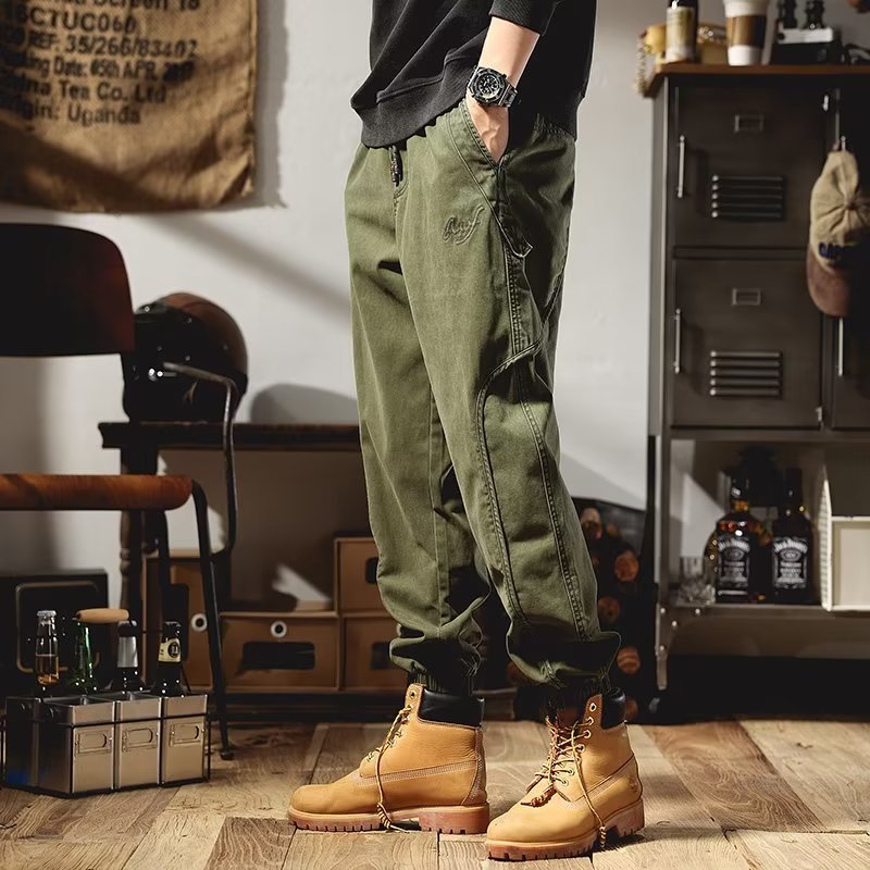 Men's workwear multi-pocket trousers, trendy loose casual functional cuffed trousers