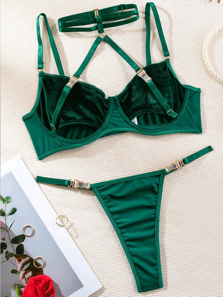 Solid Velvet Halter Lingerie Set