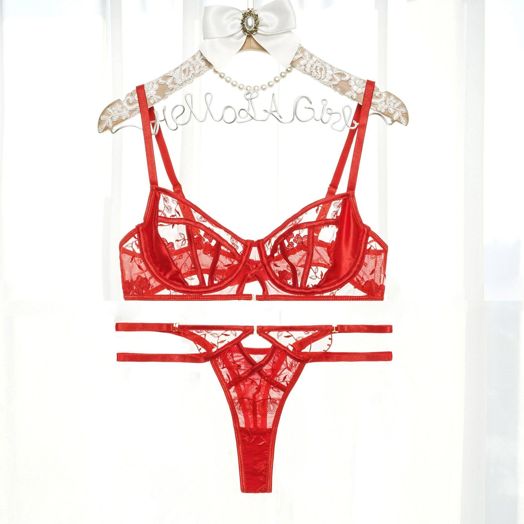 Red Floral Embroidery Lingerie Set - MATCHING MASTER