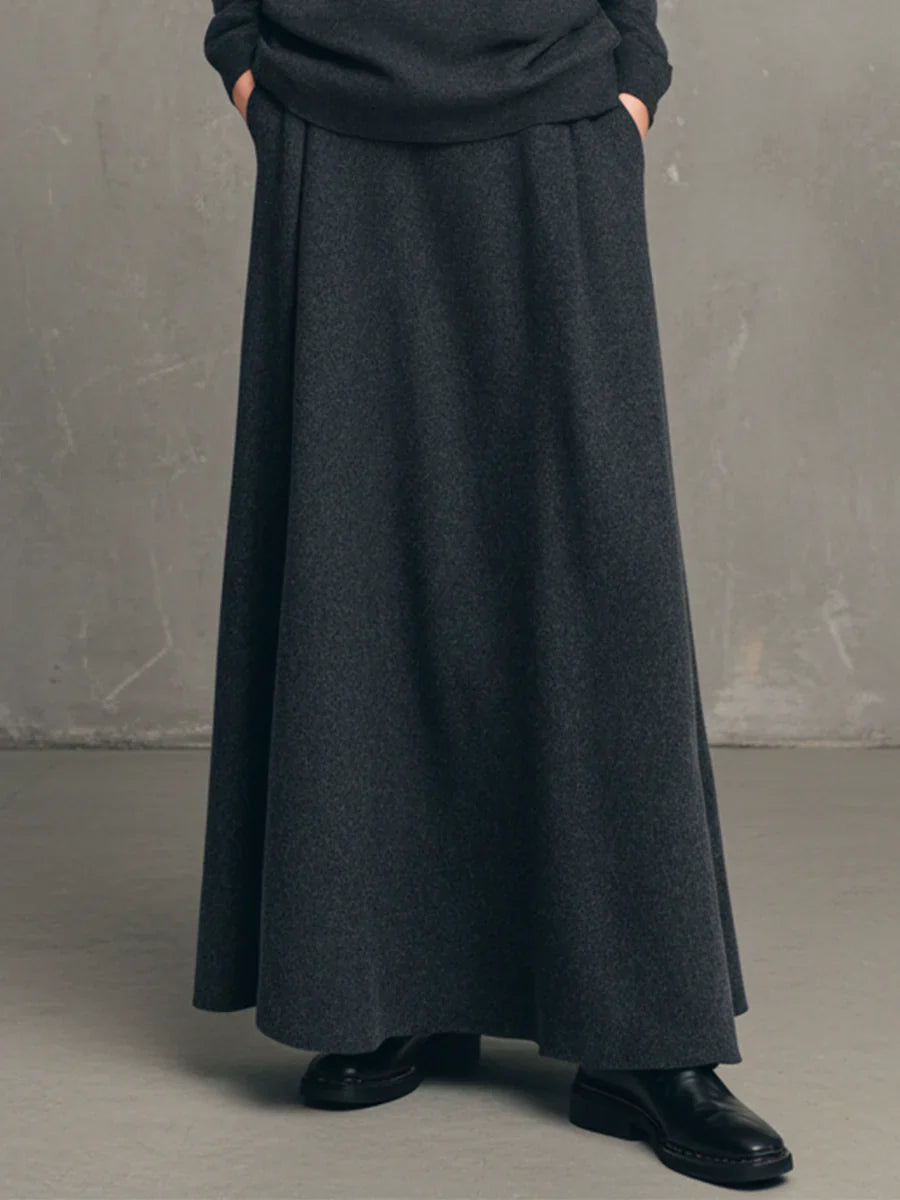 LAYER HIGH-NECK TOP AND FLARED LONG SKIRT SET - MATCHING MASTER