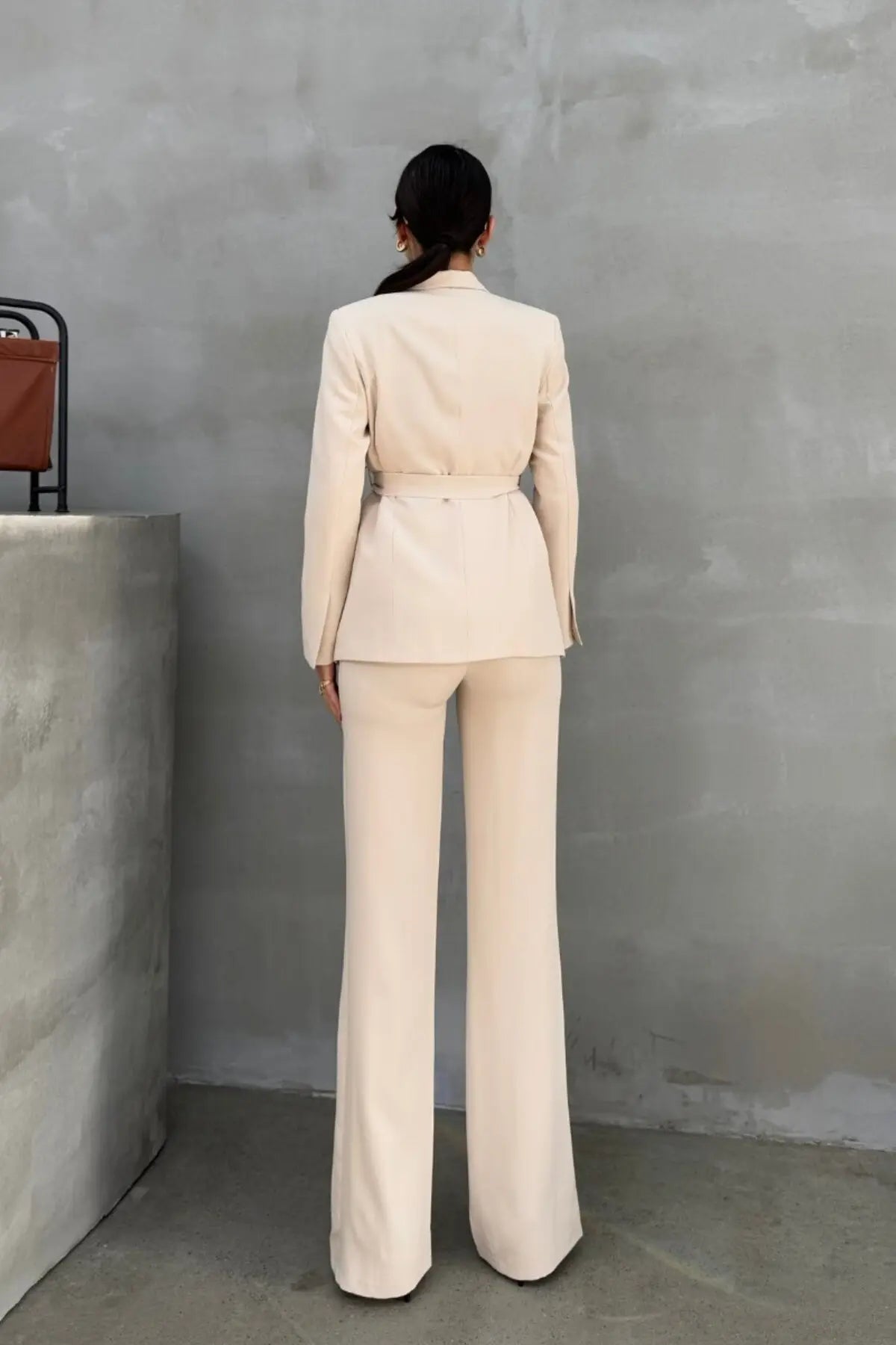 Ladies' Double Belted Blazer Jacket and Trouser Set - MATCHING MASTER