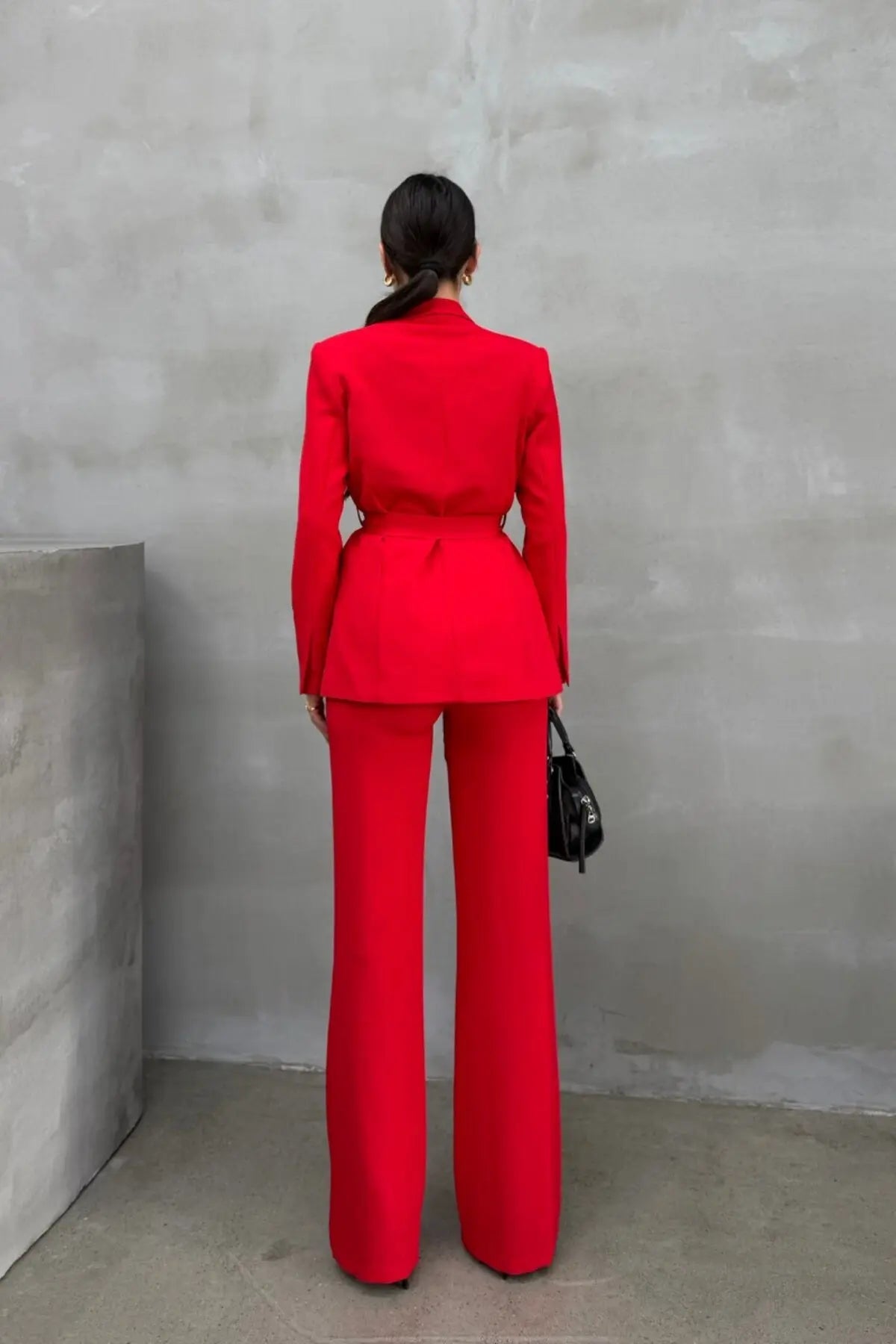 Ladies' Double Belted Blazer Jacket and Trouser Set - MATCHING MASTER