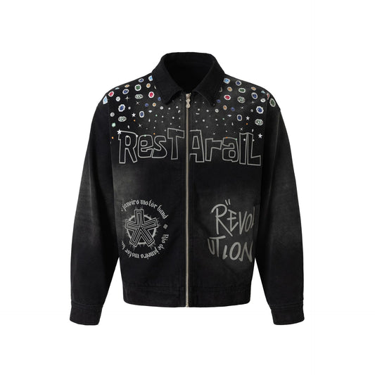 Letter spray-dyed gradient multi-layered print couple jacket - MATCHING MASTER