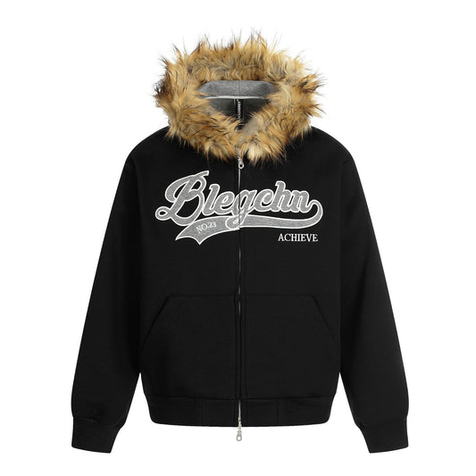 Letter Embroidered Plush Hooded Couple Sweatshirt - MATCHING MASTER